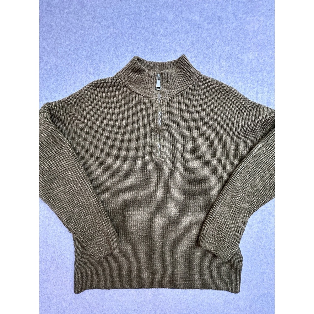 Unbranded Mens XL Olive Green Quarter Zip Ribbed Knit Pullover Sweater XL